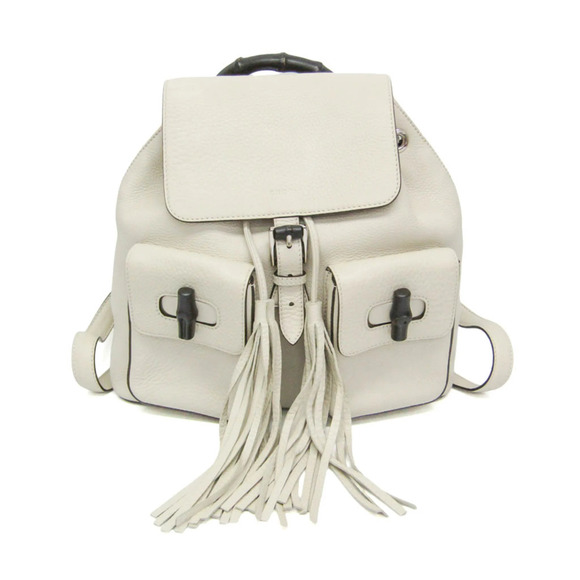 Gucci Handbags - GUCCI White Leather Bamboo Backpack